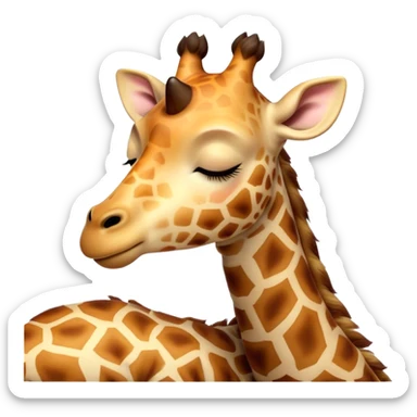 Meme-Worthy Cute Sleeping Giraffe Portrait Emoji, Head resting peacefully with a contented smile, showcasing a slender, elegant build and a luxuriously soft, patterned Fur, eyes shut in a serene, restful nap, Simplified yet hilariously adorable features, highly detailed, glowing with a soft, drowsy light, high shine, relaxed and utterly lovable, stylized with an air of playful laziness, bright and heartwarming, soft glowing outline, capturing the essence of a comically sleepy giraffe, so meme-worthy it feels like it could instantly become the next viral sensation of adorable slumber! sticker