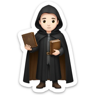 A wandering philosopher in a long black cloak with a book full height sticker