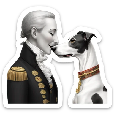 Two aristocrat dog black and white galgo kiss with women  sticker