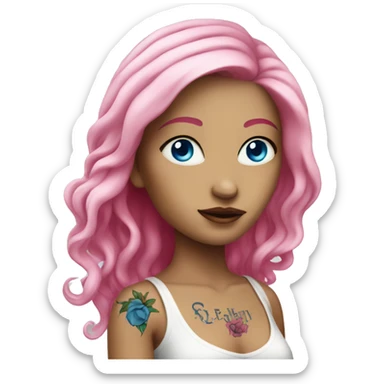 White lady with hot pink long hair, blue eyes, tattoos sticker