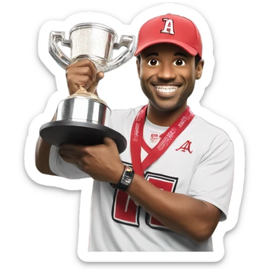 Ryan Day holding a national title sticker