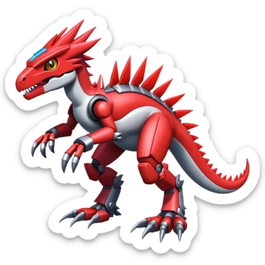 Spiky Cool Edgy Futuristic shiny colorful Digimon-Fakemon-Guilmon-Velociraptor-Mecha full body  sticker