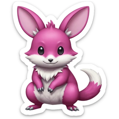 Shiny smooth silky Magenta Minccino-Zeraora-Emolga-Vernid-Sergal-Fakémon-Chinchilla-fusion-hybrid-animal-creature, full body sticker