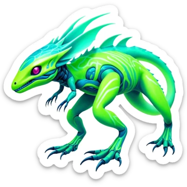 Tropical futuristic lush cool edgy neon Fionbri-Vernid-Elgyem-creature (full body) sticker