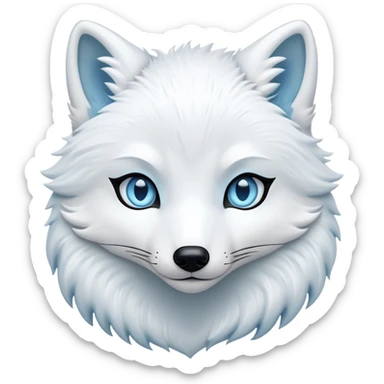 Cinematic Noble Arctic Fox Portrait Emoji, Poised and regal, with a compact, agile build and a luxurious, pure white Fur accented by a subtle hint of icy blue, deep-set soulful piercing eyes, Simplified yet sharp and sophisticated features, highly detailed, glowing with a soft, dignified glow, high shine, intelligent and cunning, stylized with an air of arctic elegance, focused and attentive, soft glowing outline, capturing the essence of a watchful and confident fox, so majestic it feels as though it could dash out of the screen with effortless authority! sticker