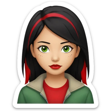 Asian-Latina woman with black hair with a red streak, green eyes, and an alternative/grunge style of clothing. sticker