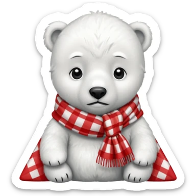 baby Polar Bear, sad, wearing red Checkered Triangle scarf sticker