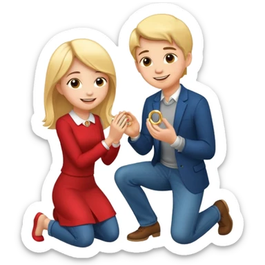 🧎‍♂️‍➡️💍💃 a boy parposing a girl and the boy on his knee and give him ring girl stand after him and shing sticker