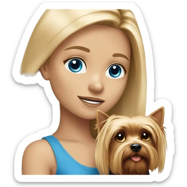 girl with long blond hair and blue eyes with dog Yorkshire Terrier sticker