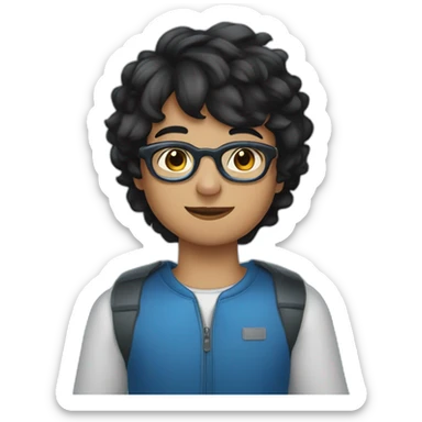 young muselim with short black hair blue glasses and black eyes in plane sticker