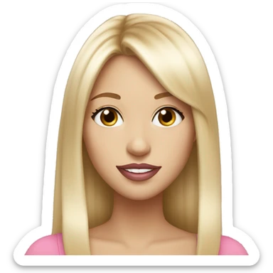 Beautiful woman pink lips with long blonde hair, straight blonde bangs and hazel eyes, happy expression sticker