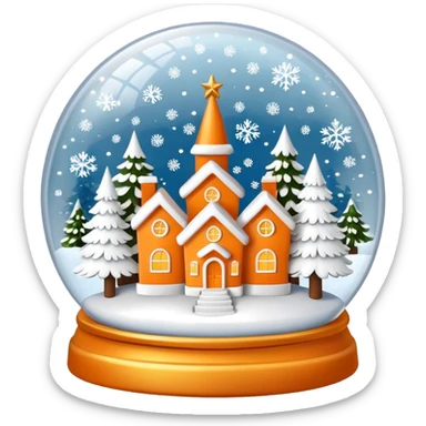 Orange Christmas village snow globe сделай полностью белым: основа шара белая, 3 белых дома и 2 белых елки внутри с золотыми снежинками sticker