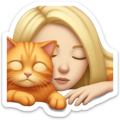 Blonde girl sleeping with orange cat sticker