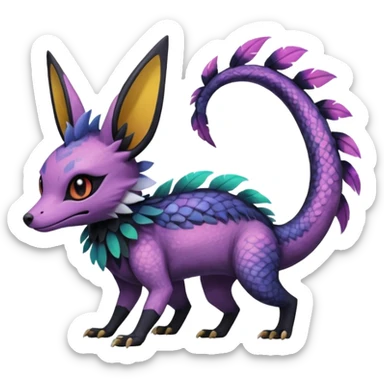 Rare epic aesthetic iridescent spooky gloomy colorful Salandit-Noibat-Eevee-Genet-species-Fakemon-hybrid-creature, with markings, full body sticker