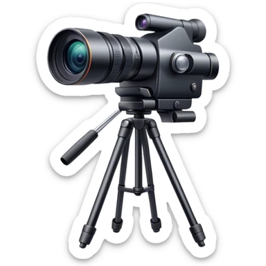 Create an emoji for video recording. Show a  single lens video camera on tripod, symbolizing the act of filming. Use modern, professional colors. Do not include any emojis or smiley faces. Make the background transparent. sticker
