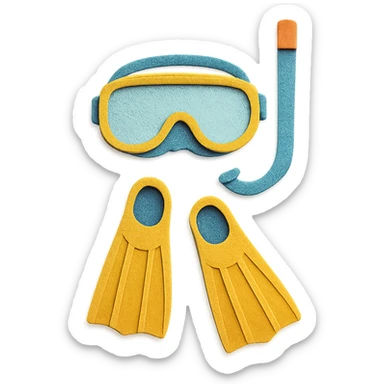 snorkel and flippers arranged as a flat lay with bright colors in paper-craft style sticker