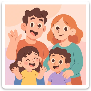 a cartoon family in pastel toon style, soft colors sticker