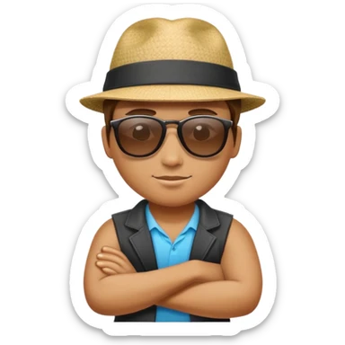 A person with a arm crossed the next  sticker