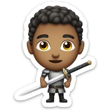 serious boy with gray eyes with sword sticker