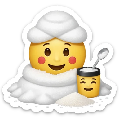 Happy emoji with a bile of salt beside him and sone salt on his nose with a rolled up note  sticker