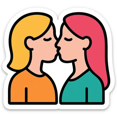 two women kissing, minimal flat icon style sticker