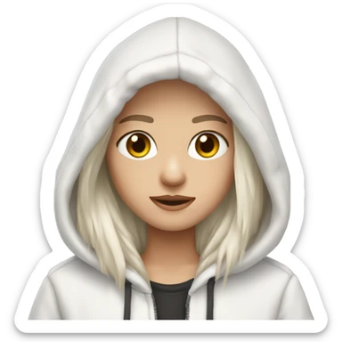 White-skinned hair with hazel eyes and dark long straight hair wearing a fur hoodie sticker