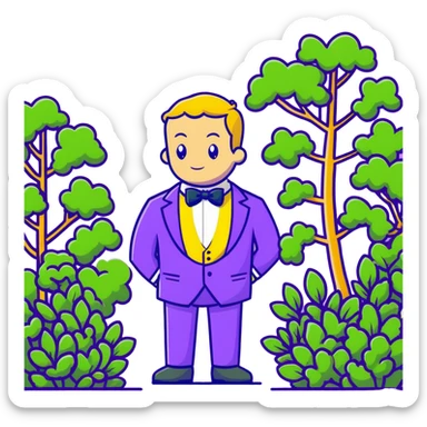 Man in a yellow tux hiding in a bush sticker