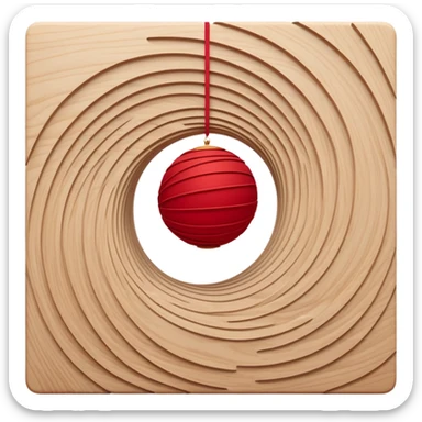 Floating abstract layers of wood grain, red fabric, and sketched lines suspended in motion, gently orbiting a glowing red core of creative intent. sticker