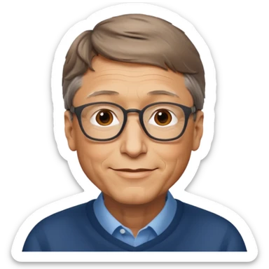 Bill Gates, iconic tech entrepreneur, portrait, apple style emoji, no background sticker
