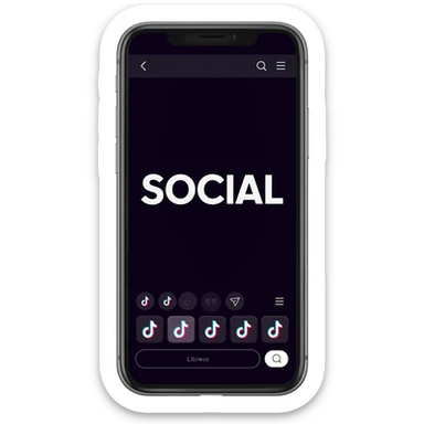 Full size smart phone with the word "SOCIAL" on the screen over a TikTok-like screen layout sticker