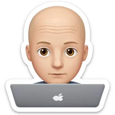 bald young guy with MacBook no wrinkle on face sticker
