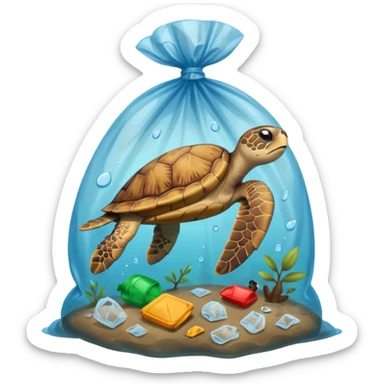 Sea turtle stuck in a plastic bag and other garbage  sticker