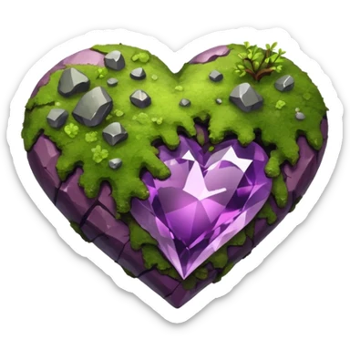 mossy heart shaped natural crystal purplish rock sticker