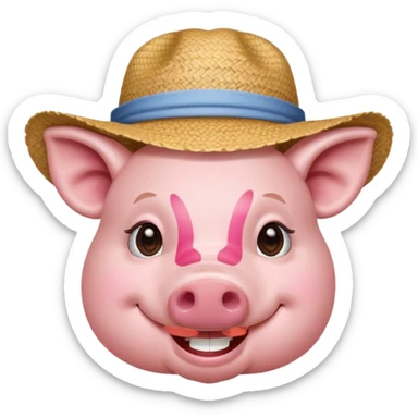 Farmer Pig – pink pig wearing straw hat and smiling sticker