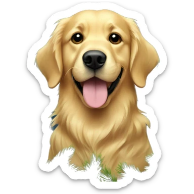christmas golden retriever with christmas tree  sticker
