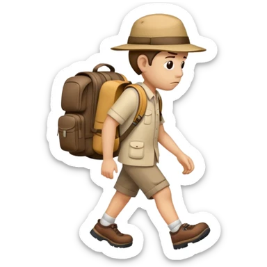 sad traveler with backpack and hat walking with head down sticker