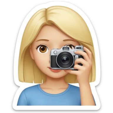 blonde cartoon girl taking picture camera in front of her face sticker