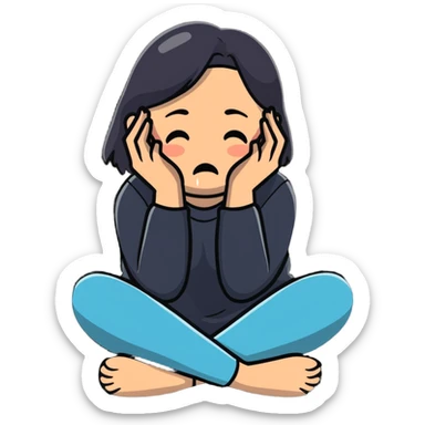 woman sitting and crying covering her face with her arms sticker