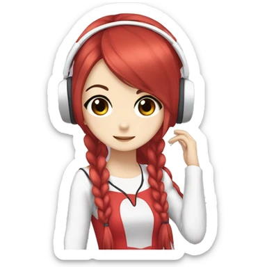 Yumi Sarah with long  Ponytail hair, with white-star red headphones and with anime dress sticker
