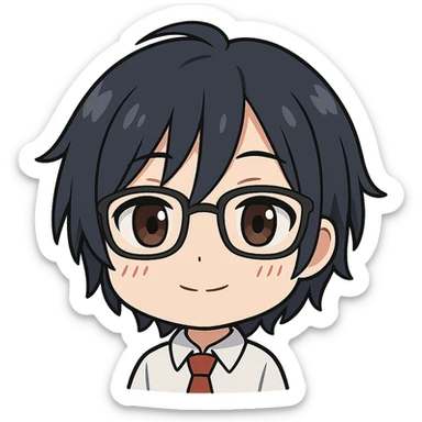 chibi anime style emoji combining Hiro from 'Darling in the Franxx', Miyamura from 'Horimiya', and Kanata Asai from 'Ovation Moments' sticker