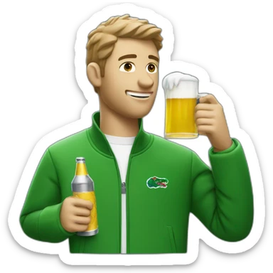 Lacoste white friends man drinking beer with windbreaker sticker