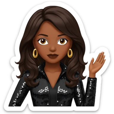 Maxine Jones from En Vogue with long dark brown hair, black sequin outfit sticker