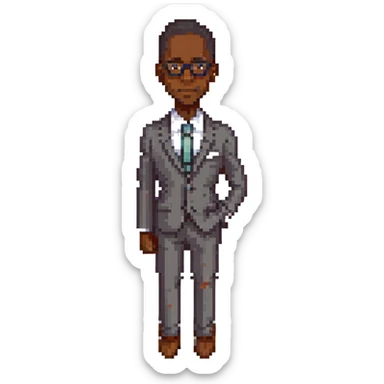 A dark-skinned man in a suit with glasses, full-length sticker