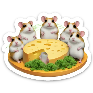 alien hamster cult with cheese and weed on ufo sticker