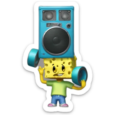 sponge bob holding a boombox speaker over his head sticker