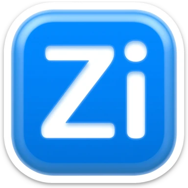 "3D premium,3D rounded-square icon in strong BLEU with a beveled edge, bold serif white letter 'Zi'centered, strong specular highlights, inner glow, 1024x1024, png" sticker