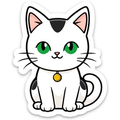 Female domestic short hair, more white than black, green/gold eyes sticker