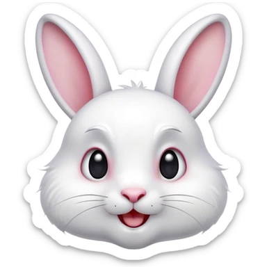 Cinematic Comical White Rabbit Portrait Emoji, Head tilted dramatically with an exaggeratedly amused expression, featuring a pristine white fur with perky, expressive ears and wide, playful dark eyes filled with disbelief, Simplified yet hilariously expressive features, highly detailed, glowing with a slightly sassy glow, high shine, dramatic yet playful, stylized with an air of cheeky mischief, bright and endearing, soft glowing outline, capturing the essence of a spirited and over-the-top bunny, so meme-worthy it feels like it could side-eye its way into internet fame instantly! sticker