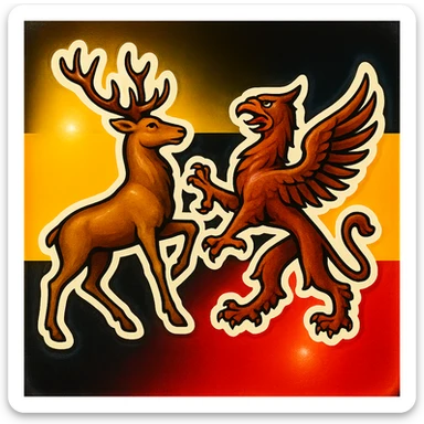 Baden-Württemberg coat of arms animal featuring a stag and griffin, less cartoonish, with the Baden-Württemberg flag as background, retro stickers style, no text sticker