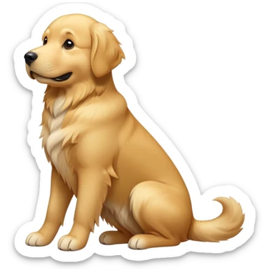 cinematic-[golden retreiver]-realistic-full-body-sitting-emoji,-tail-resting-loosely-beside-its-paws,-head-tilted-dramatically,-sleek-[golden]-fur,-simplified-yet-realistic-focused-features,-highly-detailed,-glowing-with-an-almost-sarcastic-glow sticker